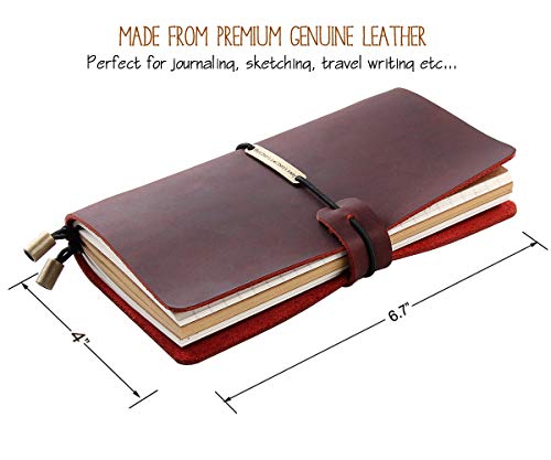 Robrasim Leather Journal Refillable Travelers Notebook, Antique Handmade Leather Writing Diary Notepad, Travel Journal Notebook for Men & Women, Medium Size 6.7" x 4" - Wine - Image 2