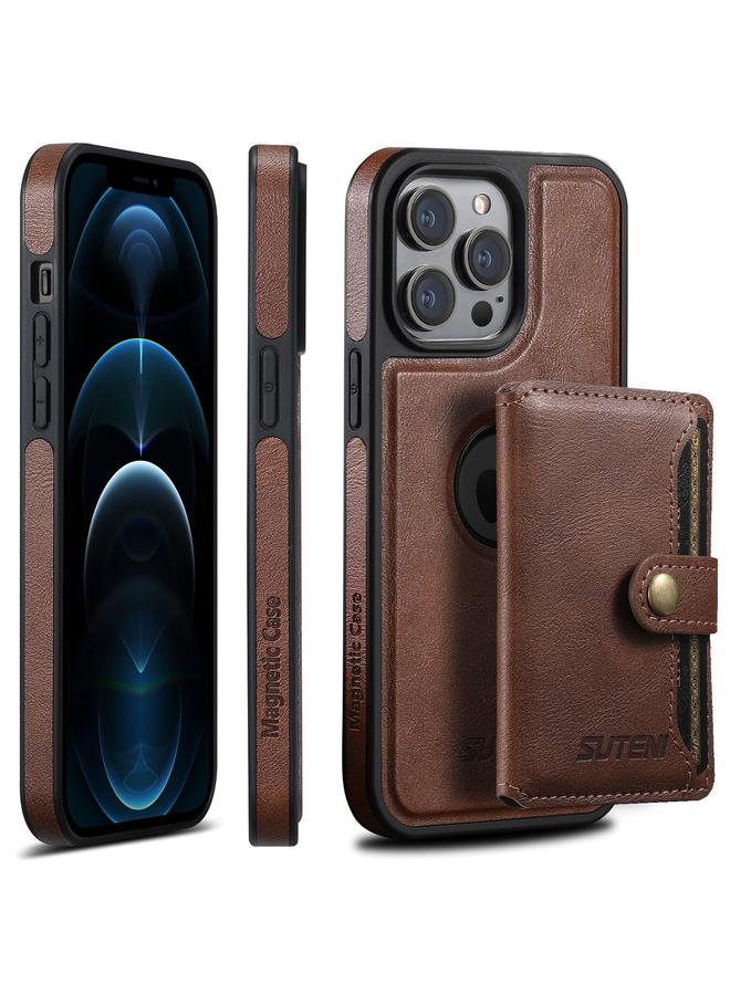 Suteni Case For iPhone 12 Pro Max M1 Oil Wax MagSafe Detachable Horizontal Card Bag Phone Case - Image 1
