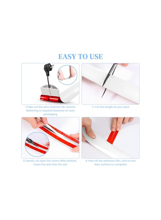 promass 2M Floor Cord Cover for Wires on Floor Self Adhesive Cord Hider Floor Cable Management Wire Covers for Cords Protector Prevent Cable - Image 4