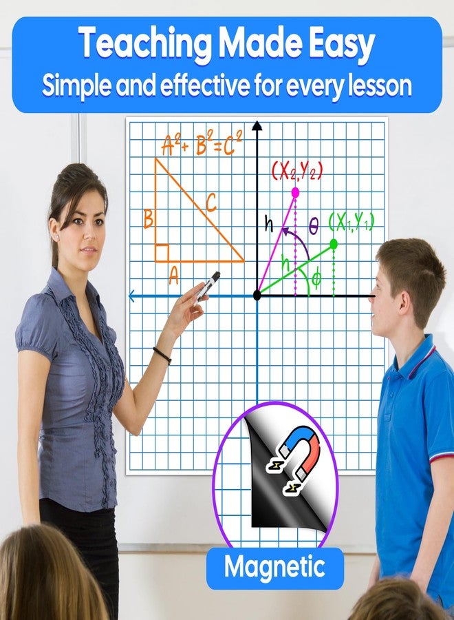 Laffunz Giant Magnetic XY Coordinate Grid Paper Dry Erase Large Graph Chart Board for Whiteboard, Elementary Middle High School Math Manipulatives Teacher Essentials Classroom Must Haves Supplies - Image 2