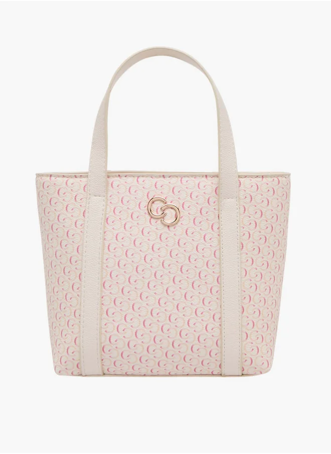Celeste Monogram Print Tote Bag with Zip Closure and Double Handle