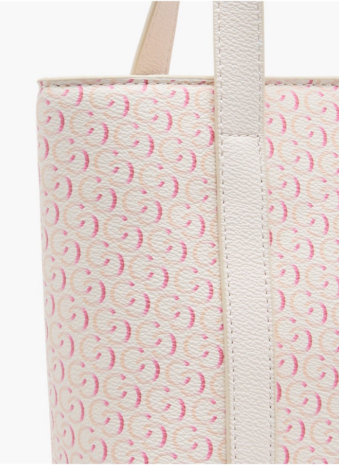 Celeste Monogram Print Tote Bag with Zip Closure and Double Handle  - Image 5