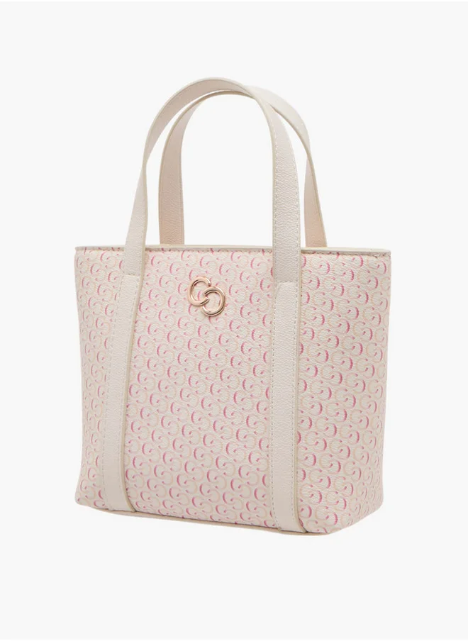 Celeste Monogram Print Tote Bag with Zip Closure and Double Handle