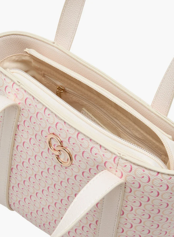Celeste Monogram Print Tote Bag with Zip Closure and Double Handle