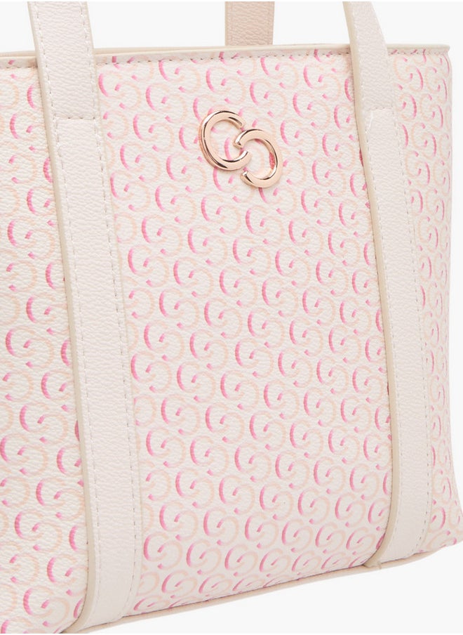Celeste Monogram Print Tote Bag with Zip Closure and Double Handle  - Image 4