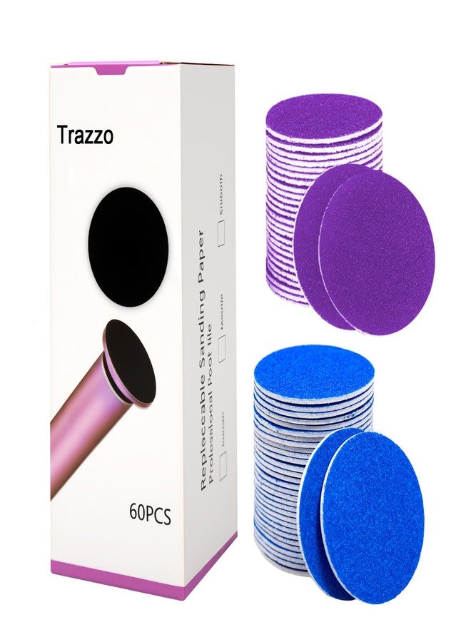 أقراص صنفرة بديلة من ترازو بدرجات خشونة 80/120/180 لملف القدم الكهربائي - وسادات ورق صنفرة ملونة لإعادة التعبئة لإزالة الكالو، تناسب معظم جلاخات القدم الدائرية (60 قطعة) - Image 1