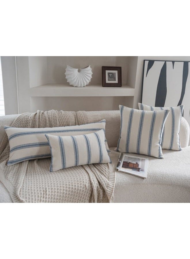 Cethom Boho Lumbar Pillow Covers 14x36 Long, Pack of 1, Blue Striped Decorative Body Pillowcase for Couch Bed, Textured Farmhouse Accent Cushion Covers for Living Room Bedroom Sofa Home Decor - Image 4