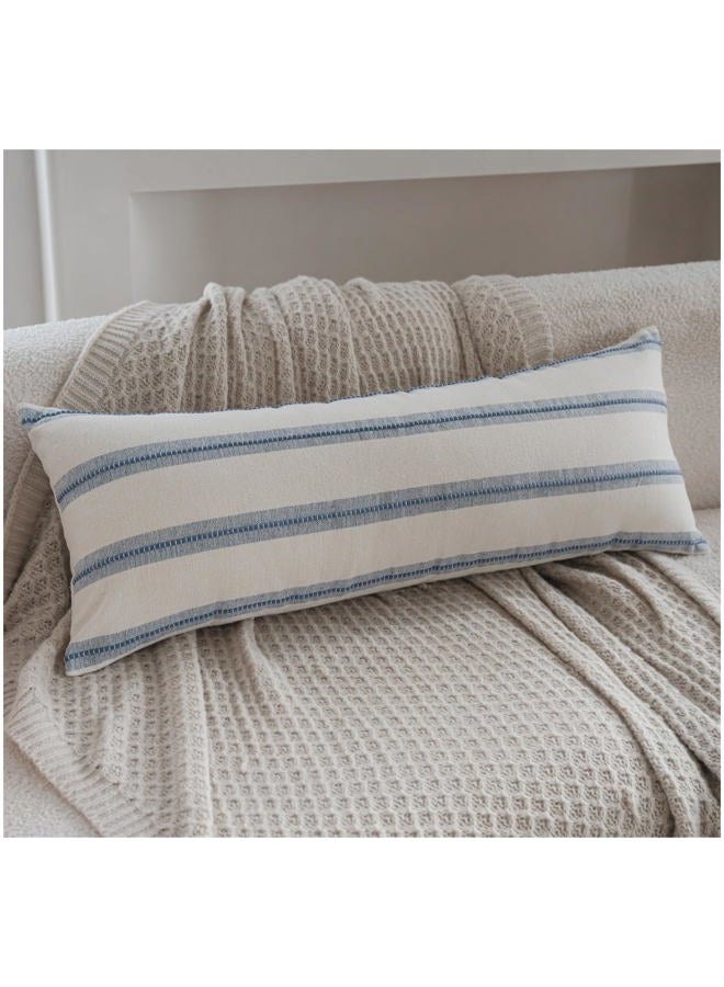 Cethom Boho Lumbar Pillow Covers 14x36 Long, Pack of 1, Blue Striped Decorative Body Pillowcase for Couch Bed, Textured Farmhouse Accent Cushion Covers for Living Room Bedroom Sofa Home Decor - Image 1