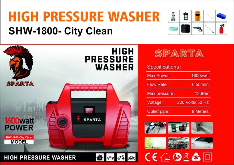Sparta SHW-1800-City Clean | 1600 Watt Heavy Duty 120 Bar High Pressure Washer for Cleaning Applications| One Stop Cleaning Machine for Car, AC, Home & Solar. - Image 3