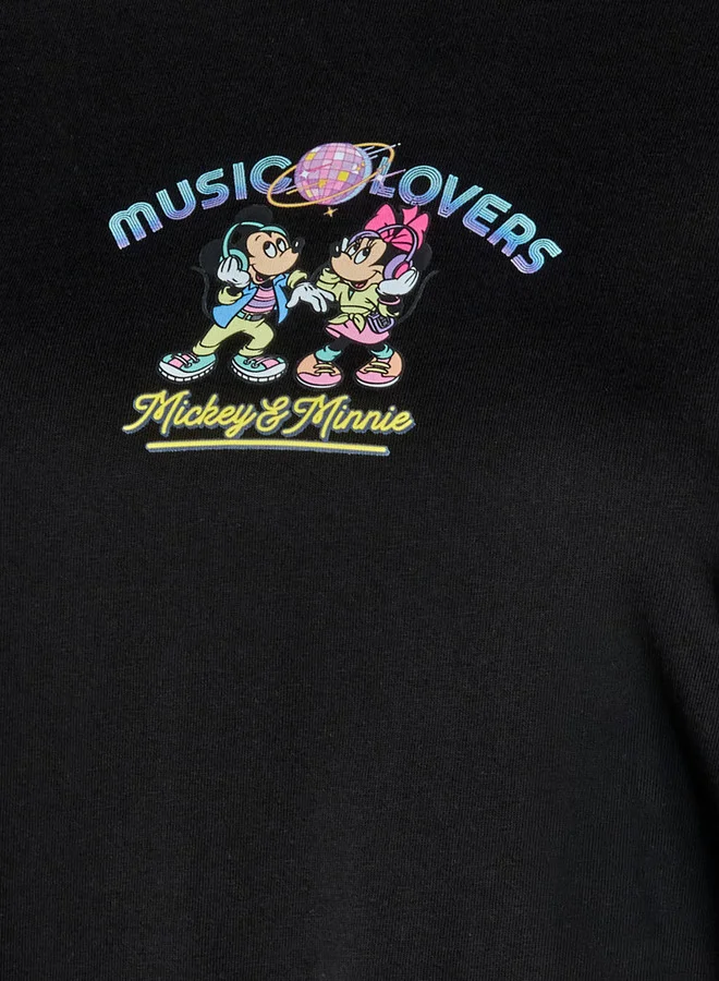 SP Characters Cotton T-shirt with Mickey and Minnie Mouse Print