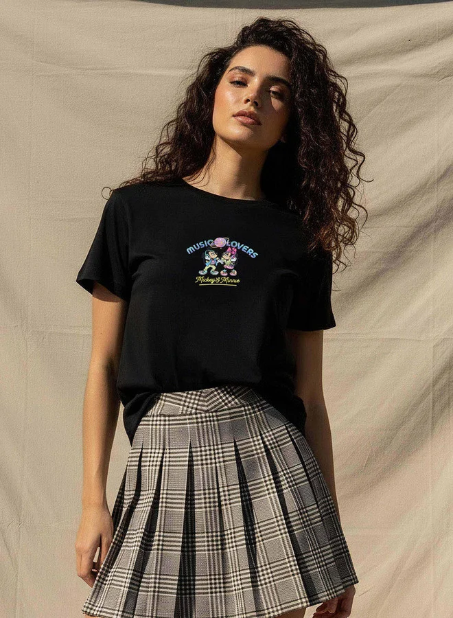 SP Characters Cotton T-shirt with Mickey and Minnie Mouse Print