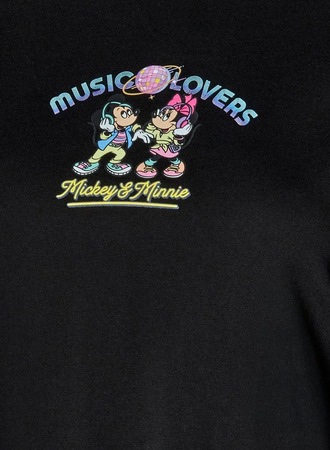 اس بي كاركترز Cotton T-shirt with Mickey and Minnie Mouse Print