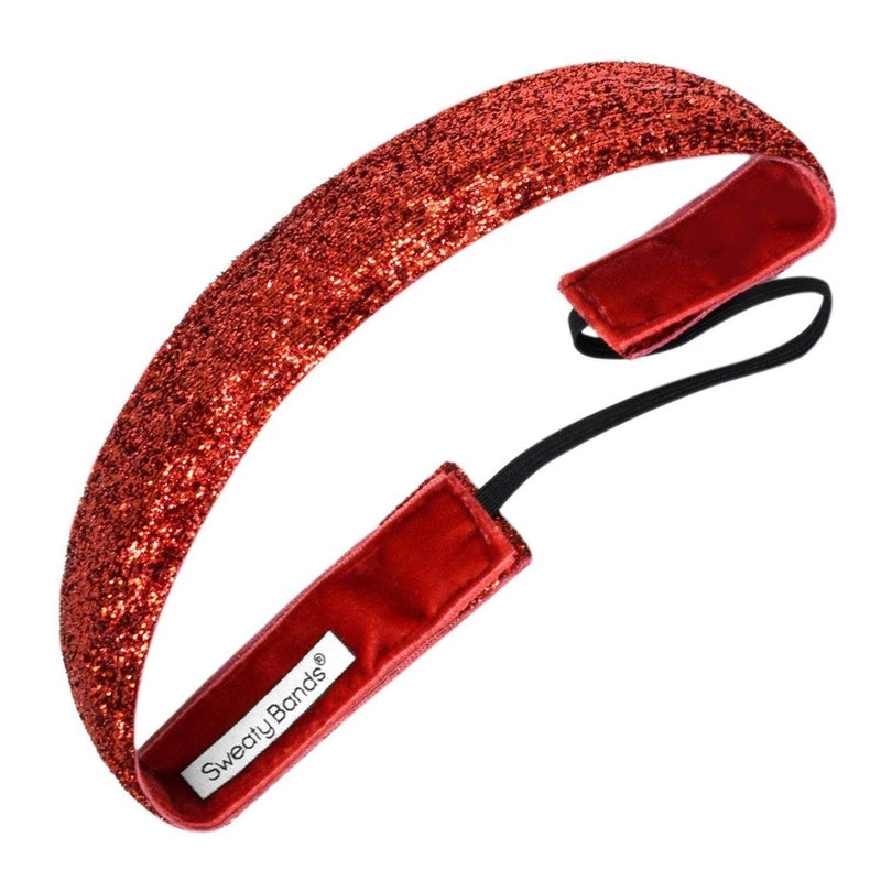 Sweaty Bands Womens and Girl Headband - Non-Slip Velvet-Lined Sparkle Hairband - Viva Diva Red 1-Inch - Image 1