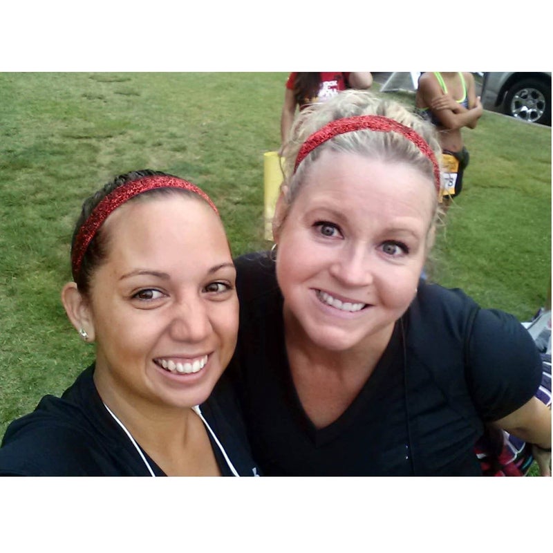 Sweaty Bands Womens and Girl Headband - Non-Slip Velvet-Lined Sparkle Hairband - Viva Diva Red 1-Inch - Image 2