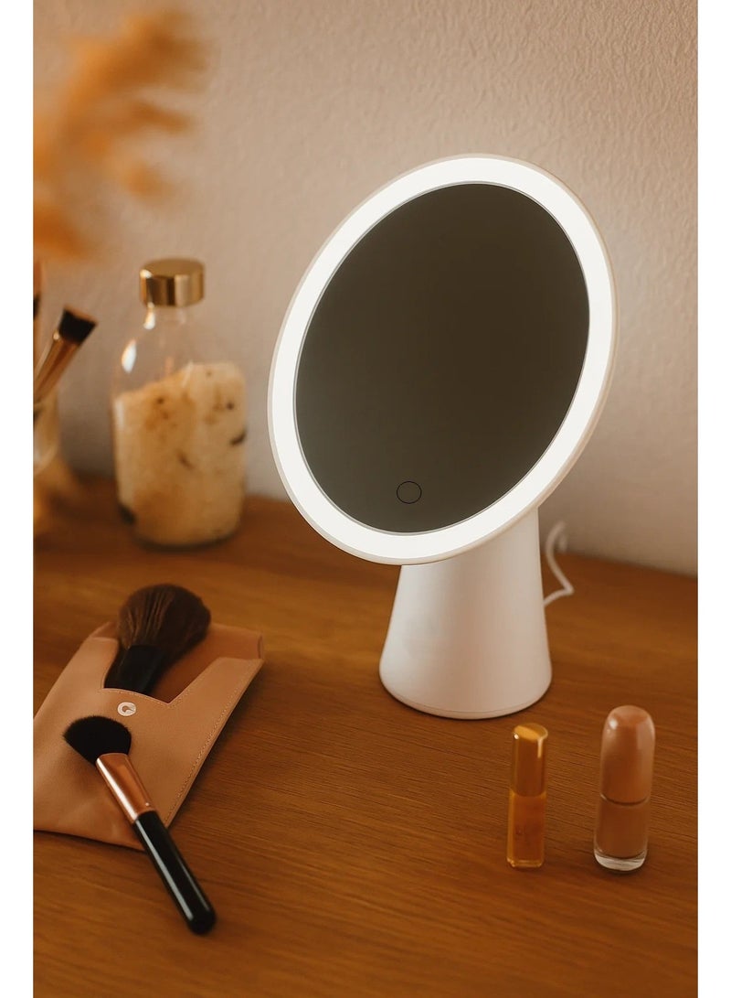 HIAS Luminous LED Makeup Mirror with Touch Sensor – Rechargeable Dimmable Light Vanity Mirror for Dressing Table, Skincare & Beauty Routine | Portable Desktop Mirror with Adjustable Brightness (White) - Image 2