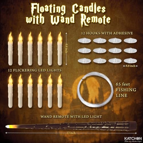 KatchOn Halloween Floating Candles with Wand Remote 12 Pcs LED Flickering Warm Light Hanging Candles for Scary Halloween Decorations Indoor Scary Party Decorations Spooky Hanging Decoration - Image 3