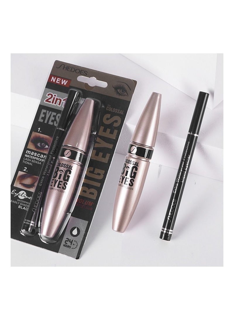 Menow Mascara & Eyeliner Set Smudge-proof & Waterproof Thickens Eye Makeup - Image 2