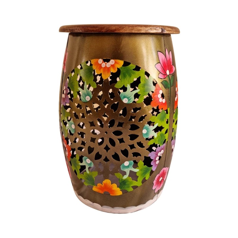 pranjals house pranjals house Beautiful Metal Sitting Stool Wooden Brass Beautiful Side Table/Coffee Table/Corner Table/Outdoor Table/Living Room Furniture Floral Design Home Decor|Office Decoration|Mudda - Image 1