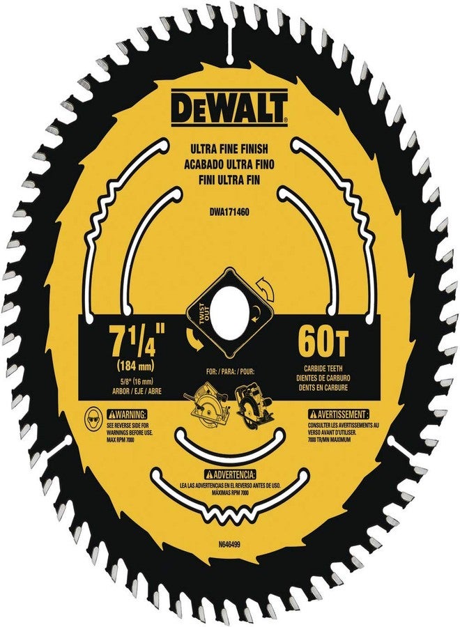 DEWALT Circular Saw Blade, 7 1/4 Inch, 60 Tooth, Wood Cutting (DWA171460B10) - Image 1