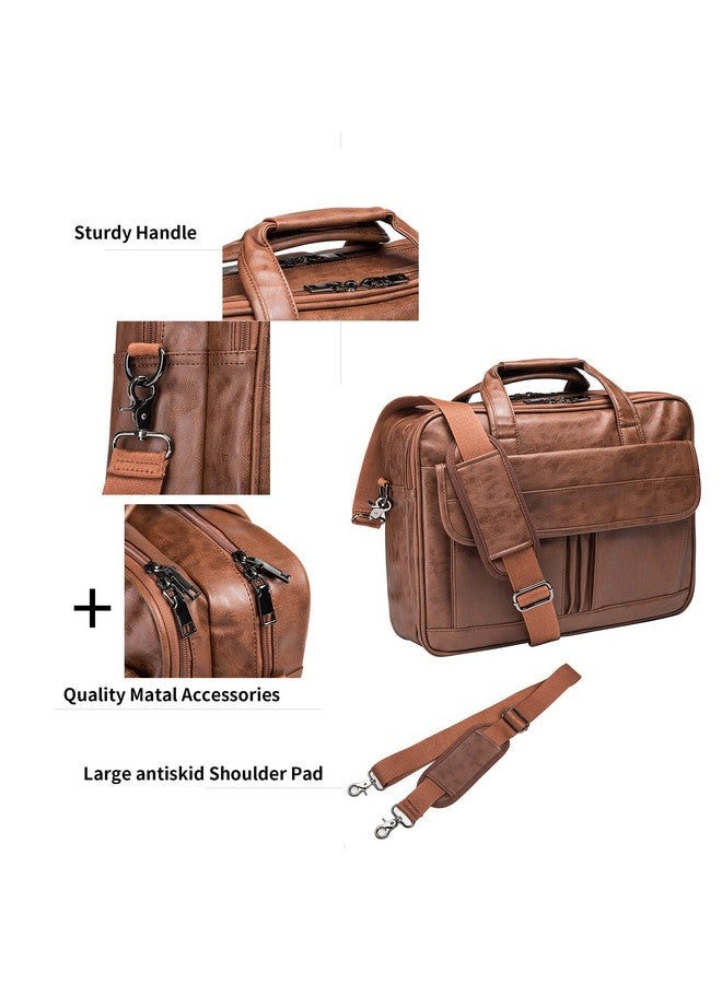 seyfocnia Men's Business Travel Briefcase Leather Handmade Messenger Bags Laptop Bag, [L]brown-17.3inch, 17.3inch - Image 3