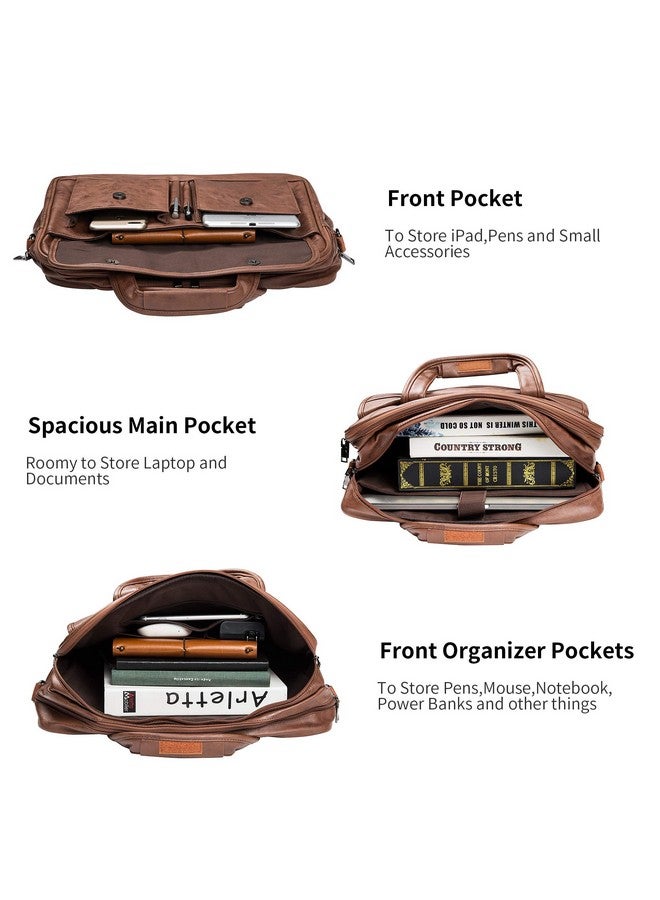 seyfocnia Men's Business Travel Briefcase Leather Handmade Messenger Bags Laptop Bag, [L]brown-17.3inch, 17.3inch - Image 2