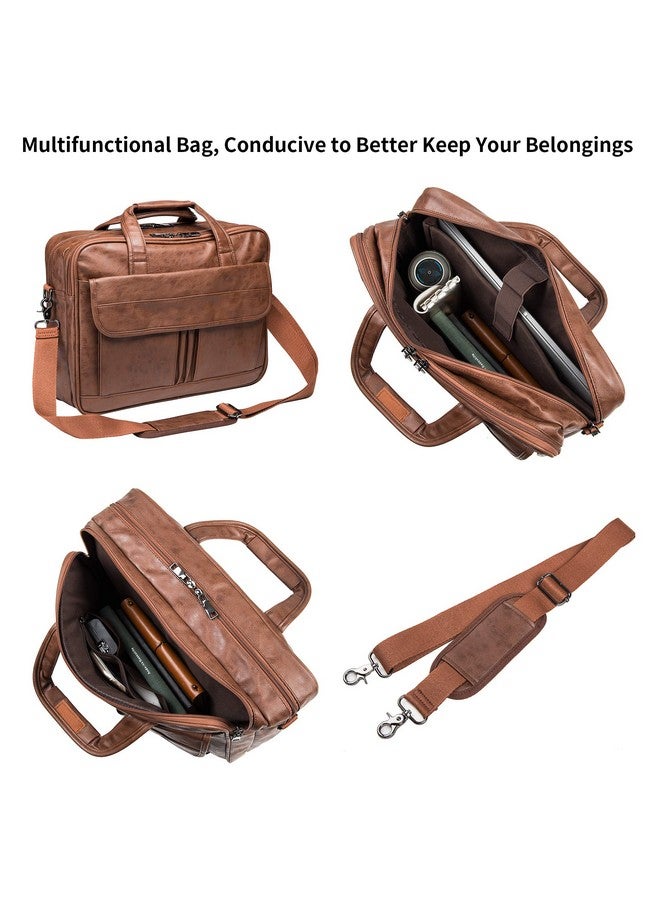 seyfocnia Men's Business Travel Briefcase Leather Handmade Messenger Bags Laptop Bag, [L]brown-17.3inch, 17.3inch - Image 4
