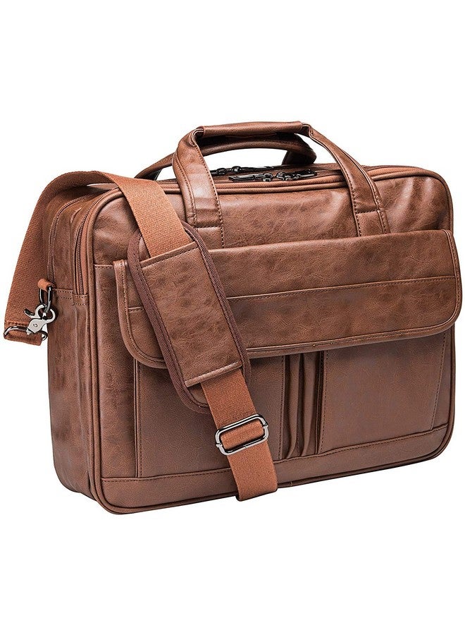 seyfocnia Men's Business Travel Briefcase Leather Handmade Messenger Bags Laptop Bag, [L]brown-17.3inch, 17.3inch - Image 1
