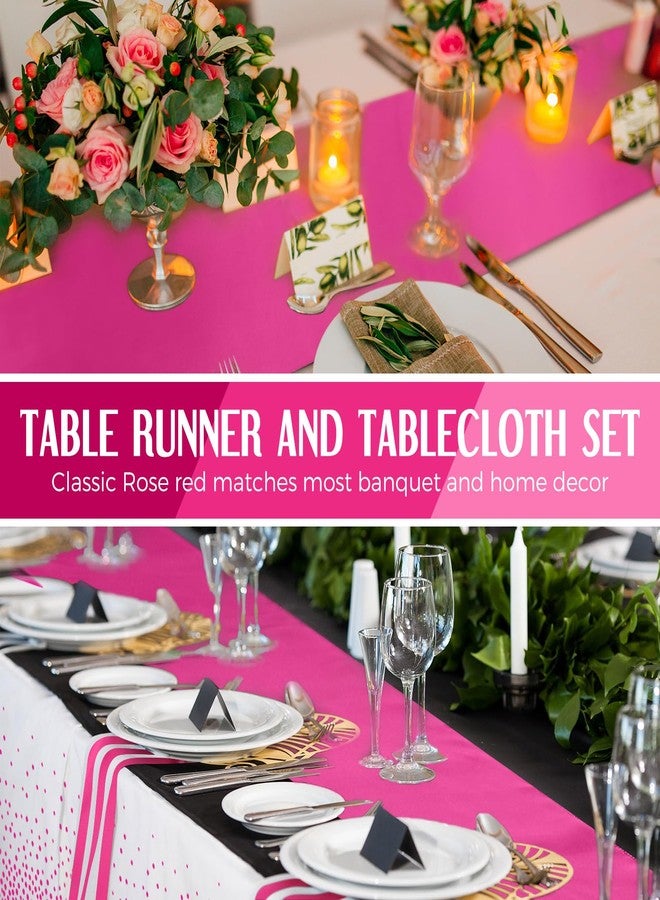 Breling 8 Pack First Communion White and Hot Pink Disposable Plastic Tablecloths and Satin Table Runner Set, 54 x 108 Inch Tablecloth, 12 x 108 Inch Table Runners for Wedding Graduation Baby Shower - Image 4