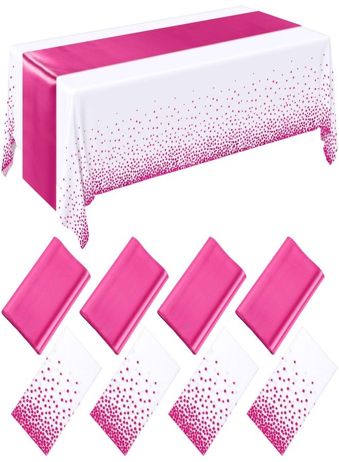 Breling 8 Pack First Communion White and Hot Pink Disposable Plastic Tablecloths and Satin Table Runner Set, 54 x 108 Inch Tablecloth, 12 x 108 Inch Table Runners for Wedding Graduation Baby Shower - Image 1