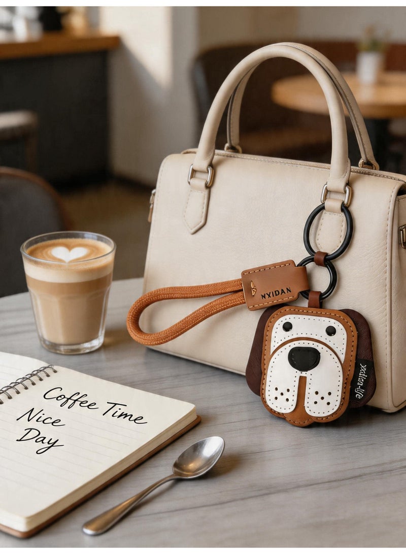 Leather puppy keychain, bag charm accessory - Image 3