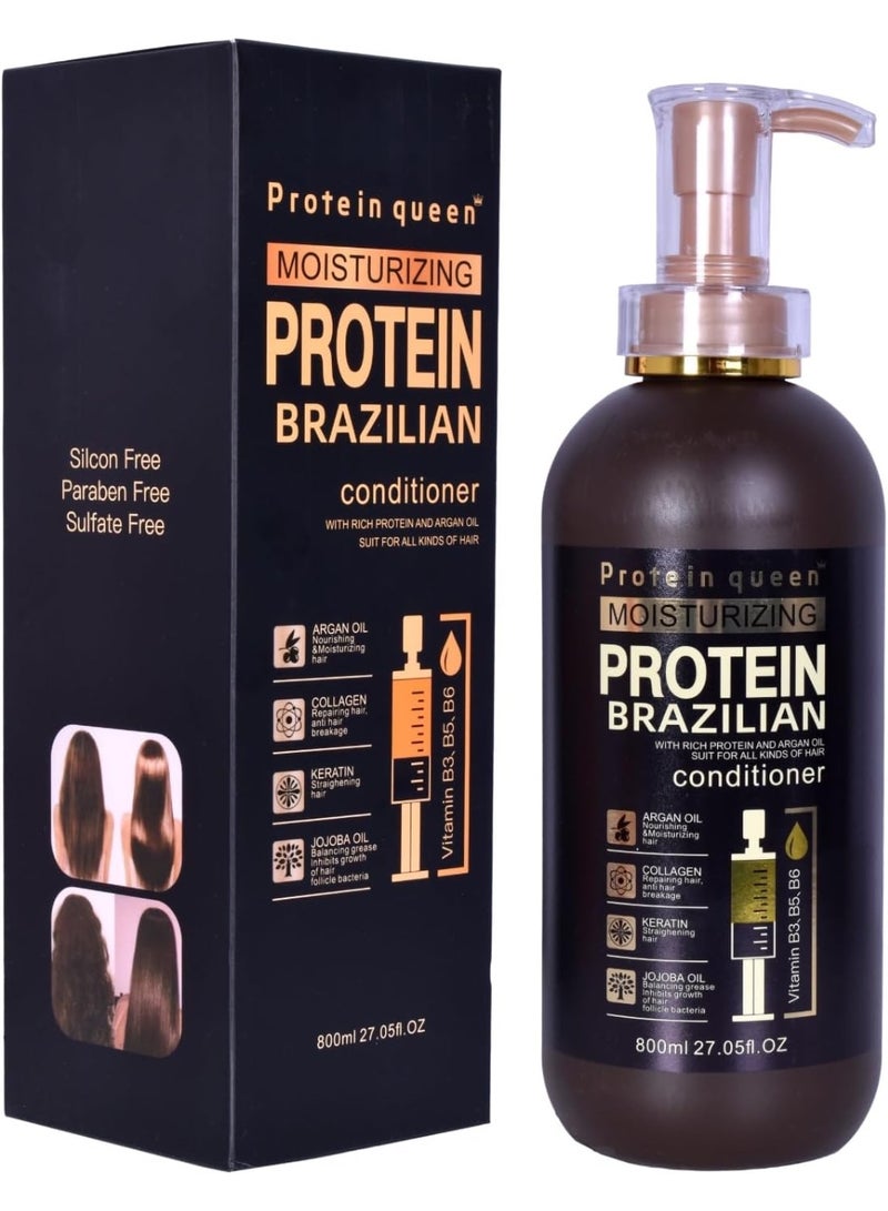 Protein Queen Brazilian Professional Hair Treatment Set, Keratine Moisturizing & Hair Loss Control, Repair, Nourishment. Featuring– SHAMPOO, CONDITIONER and HAIR SERUM – Sulfate-Free, Protein-Rich Formula (3pcs Set) - Image 2