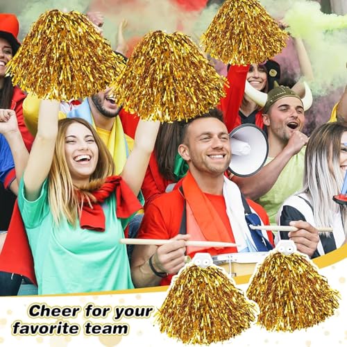 AK ANOLIHK® Metallic Cheerleader Pompoms Sports Dance Cheer Party Accessories Pom Poms Hand Flowers with Plastic Handle for Kids Adults Rooters,Cheering Squard,Cheering Team, Pack of 2 (FINGERS POM-GOLD) - Image 5