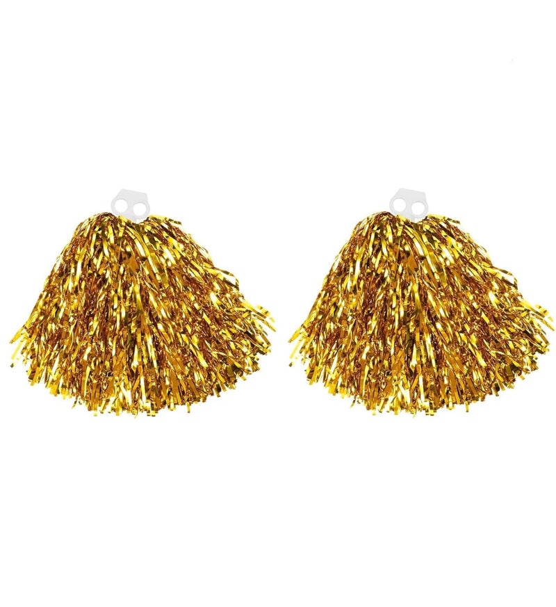 AK ANOLIHK® Metallic Cheerleader Pompoms Sports Dance Cheer Party Accessories Pom Poms Hand Flowers with Plastic Handle for Kids Adults Rooters,Cheering Squard,Cheering Team, Pack of 2 (FINGERS POM-GOLD) - Image 1