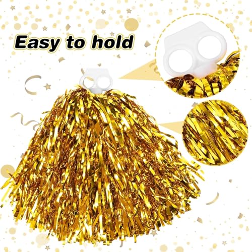 AK ANOLIHK® Metallic Cheerleader Pompoms Sports Dance Cheer Party Accessories Pom Poms Hand Flowers with Plastic Handle for Kids Adults Rooters,Cheering Squard,Cheering Team, Pack of 2 (FINGERS POM-GOLD) - Image 3