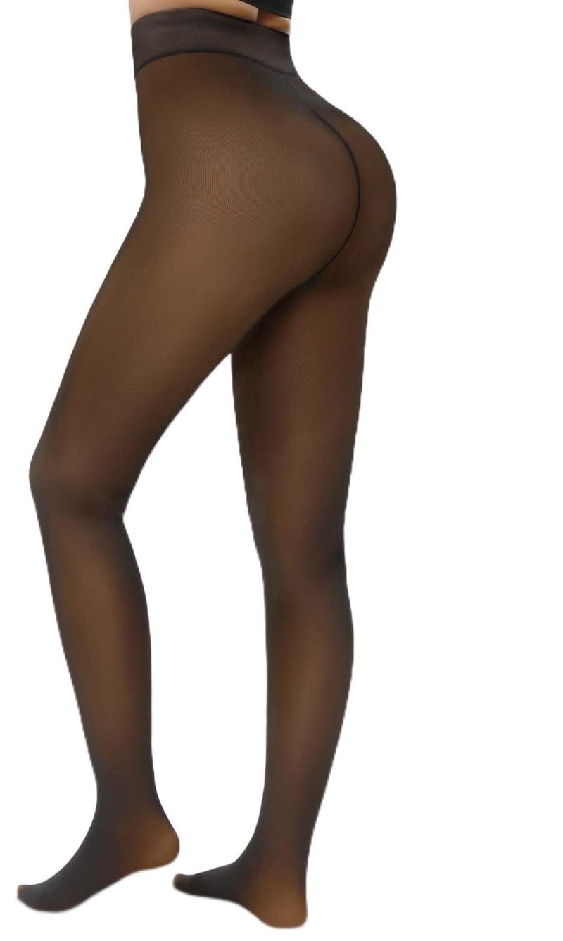 HONGTEYA Fleece Lined Tights Women Winter Thermal Leggings Pantyhose Fake Translucent Thick Warm Sheer Tights (US, Alpha, Large, Regular, Regular, honey) - Image 1
