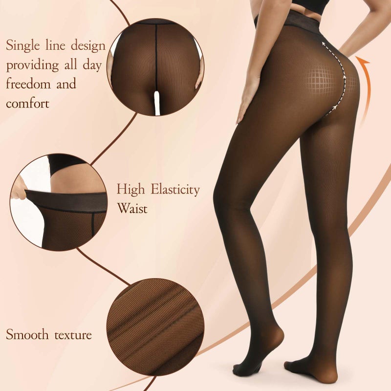 HONGTEYA Fleece Lined Tights Women Winter Thermal Leggings Pantyhose Fake Translucent Thick Warm Sheer Tights (US, Alpha, Large, Regular, Regular, honey) - Image 4