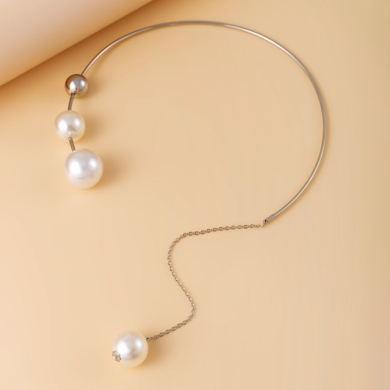Minimalist Geometric Pearl Choker Necklace White K necklace 5116 
