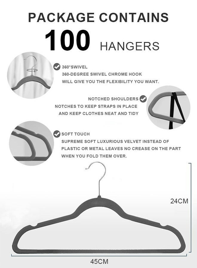 رولستيمي طقم شماعات قماش مخملي غير قابل للانزلاق مكون من 100 قطعة رمادي - Image 4