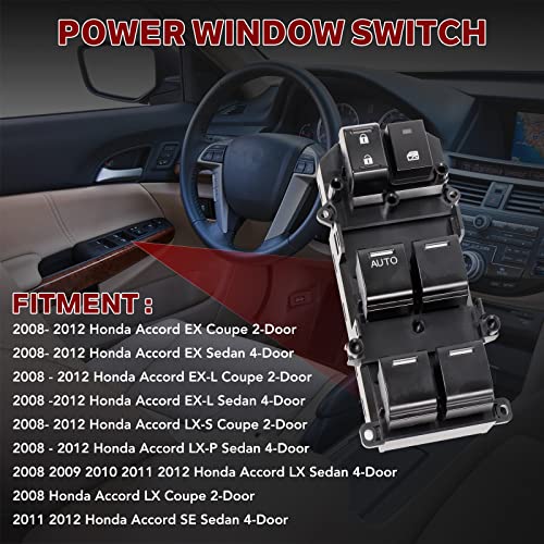 LCWRGS 35750-TB0-H01 بديل مفتاح التحكم في النوافذ الكهربائية الجانبي للسائق لسيارة هوندا أكورد 2008 2009 2010 2011 2012، استبدال# 35750-TBD-H13، 35750-TA0-A02 - Image 2