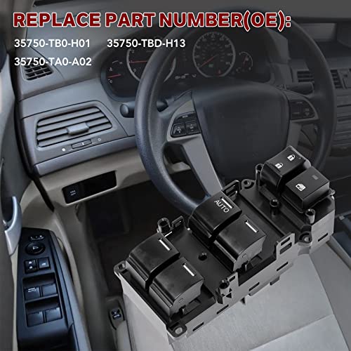 LCWRGS 35750-TB0-H01 بديل مفتاح التحكم في النوافذ الكهربائية الجانبي للسائق لسيارة هوندا أكورد 2008 2009 2010 2011 2012، استبدال# 35750-TBD-H13، 35750-TA0-A02 - Image 3