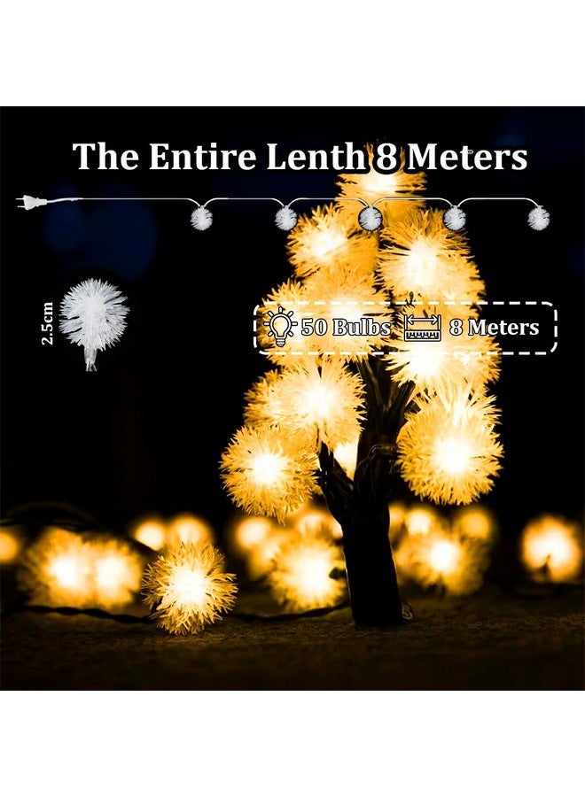 fizzytech Plastic Furry Snow Balls Fairy Lights Of Home Decoration Diwali Light For Party Birthday Diwali Christmas (50 Led 8 Meter, Warm White) - Image 3