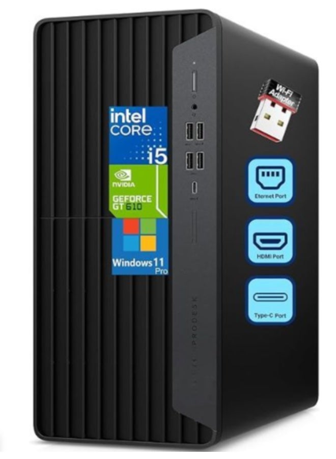 جهاز كمبيوتر مكتبي مايكرو تاور سداسي النواة i5 رامات 32 جيجا هارد SSD 1 تيرابايت كارت شاشة خارجي واي فاي ويندوز 11 - Image 1