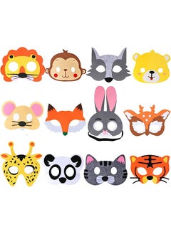 The Bros 12 Piece Animal Masks Animal Costume Party Favors with 12 Different Animal Face for Petting Zoo Farmhouse Jungle Theme Birthday Party Halloween Masks Dress-Up Party Supplies 