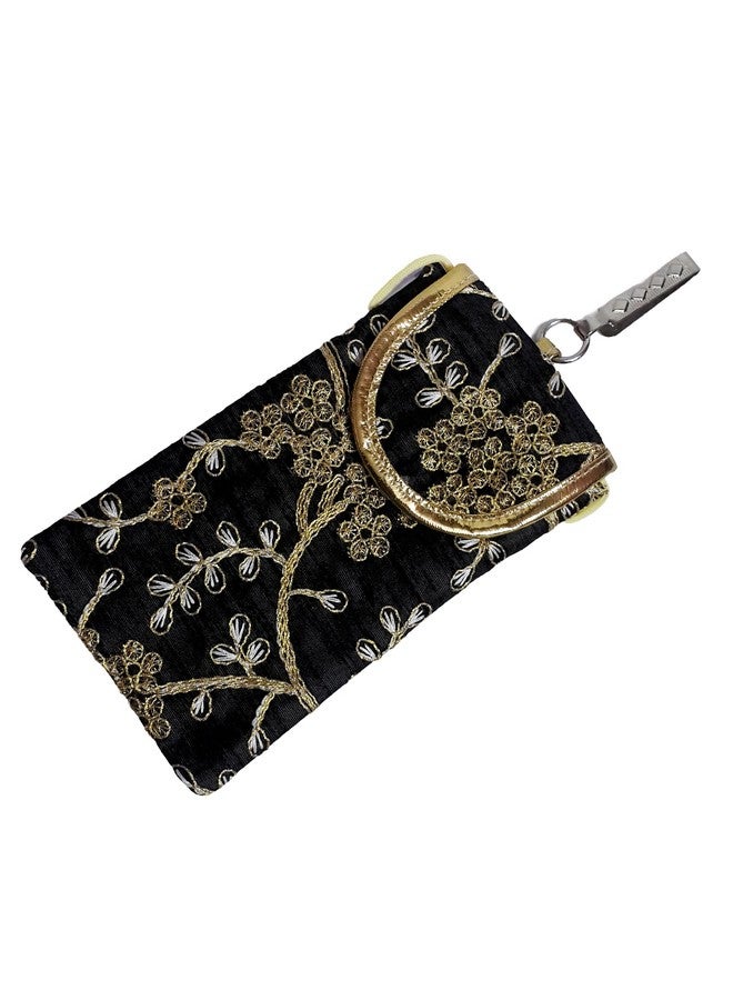 SUMERA WARQ Fancy Embroidered Mobile Pouch Cover for Women Designer Multicolor Handmade Ethnic with Sling & Clip (Black) - Image 1