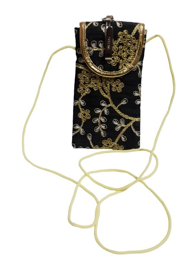 SUMERA WARQ Fancy Embroidered Mobile Pouch Cover for Women Designer Multicolor Handmade Ethnic with Sling & Clip (Black) - Image 3