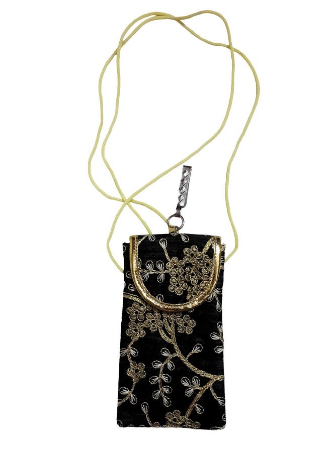 SUMERA WARQ Fancy Embroidered Mobile Pouch Cover for Women Designer Multicolor Handmade Ethnic with Sling & Clip (Black) - Image 5