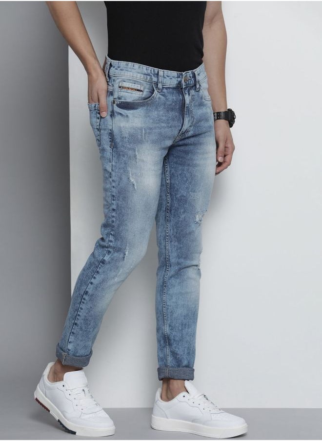 The Indian Garage Co Men Slim Fit Placement Print Mid-Rise Stretchable Jeans  - Image 2