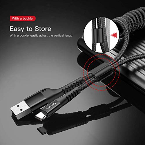 Baseus USB Type C Cable for Car, Retractable Cable(3FT) Curly USB A to USB-C Fast Charger Cord Compatible Samsung Galaxy S10 S9 S8 Plus Note 9 8, Moto Z, LG5/G6/V20, USB C Devices (Black) - Image 2