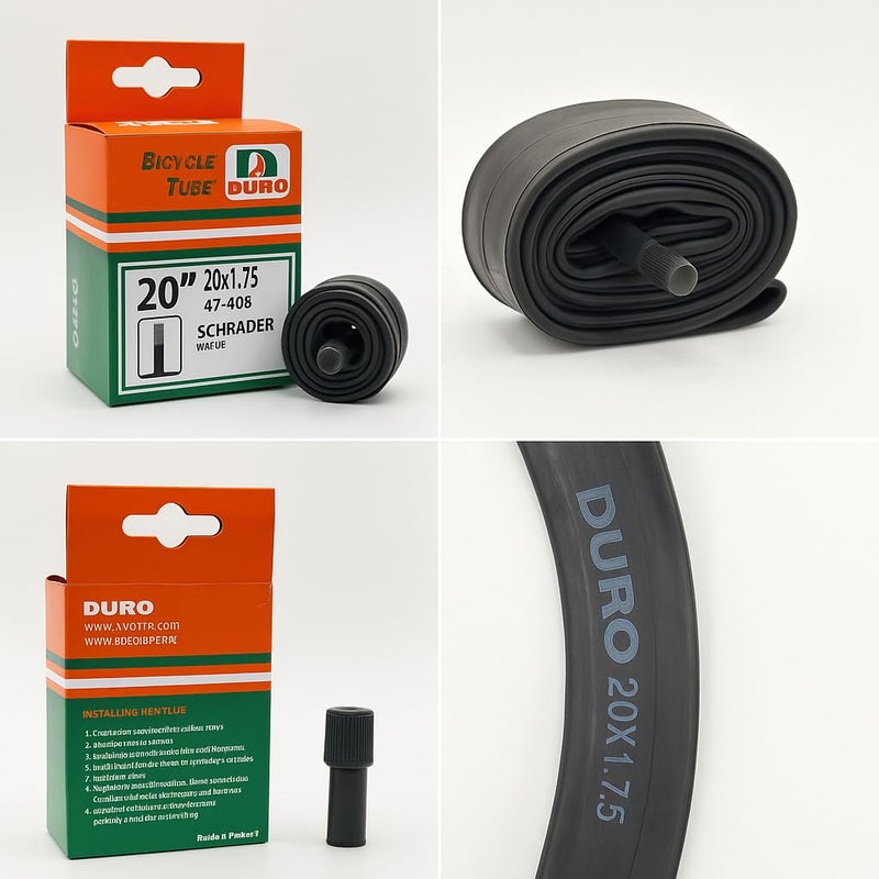 DURO 20 Inch Bicycle Inner Tube 20x1.75 (47-406) with Schrader Valve AV35 | Heavy Duty Butyl Rubber Tube for Bikes, Mountain Bikes, Wheelchairs, Scooters & Trolleys | Made in Thailand - Image 4