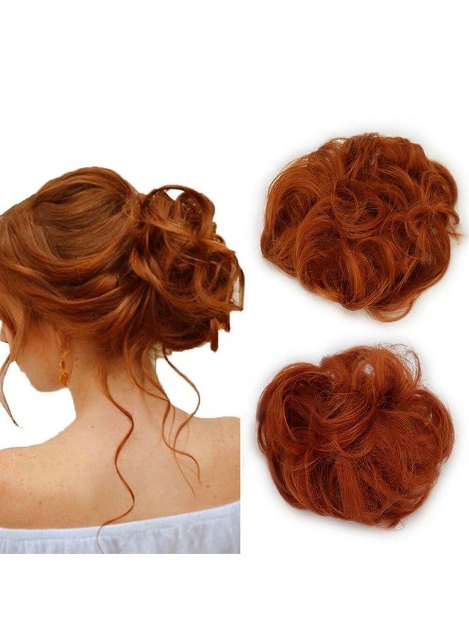iLUU 2Pcspack Orange Red Hair Bun Extensions Wavy Curly Messy Synthetic Chignon Hairpiece Easy Bun Hair Pieces For Women Hair Updos For Women Girl 119B Orange Red Copper Red - Image 1